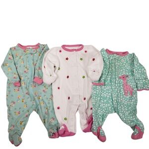 Newborn Baby Girl Footed Pajamas 3-Piece Set‎ Giraffe Flowers Carter's Gerber
